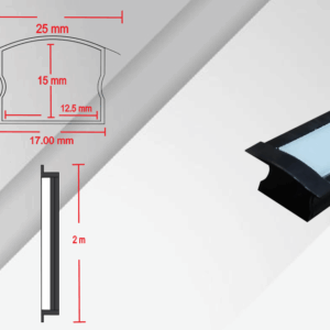 CA-1215-N-B-E2 ,  2M CANALETA PERFIL ALUMINIO NEGRO PC BLANCO 7W EMPOTRAR