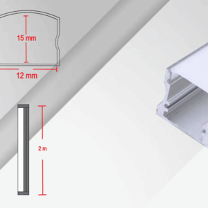 CA-1215-S2, 2M CANALETA PERFIL ALUMINIO FROST P/TIRA 7W SOBREPONER