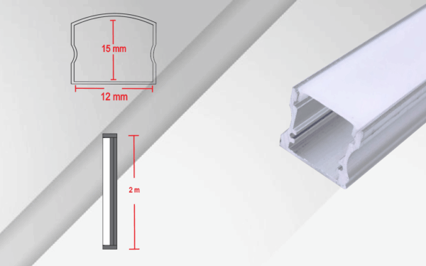 CA-1215-S2, 2M CANALETA PERFIL ALUMINIO FROST P/TIRA 7W SOBREPONER