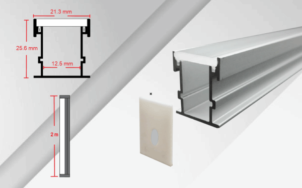 CA-1225-P2, 2M CANALETA PERFIL ALUMINIO PARA PISO, PC FROST, 22x26 MM EMPOTRAR