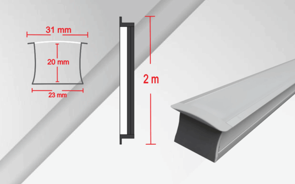 CA-2020-E2, 2M CANALETA PERFIL ALUMINIO FROST TIRA 7-22W/M EMPOTRAR