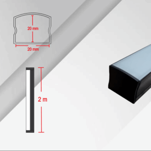 CA-2020-N-B-S, 2M CANALETA ALUMINIO NEGRO PC BLANCO 7-22W SOBREPONER