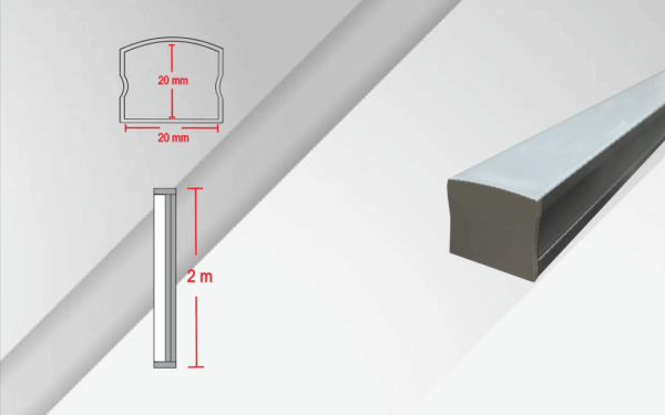 CA-2020-S2, 2M CANALETA PERFIL ALUMINIO FROST TIRA 7-23W/M SOBREPONER