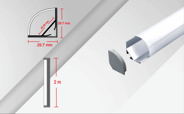 CA-2030-45-2, 2M CANALETA PERFIL ALUMINIO TIRA 7-22W 45° CAJILLO