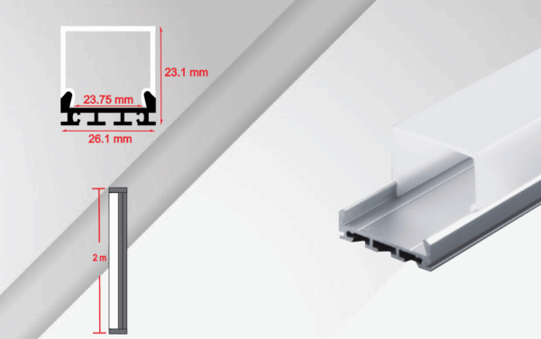 CA-2323-S, 2M CANALETA PERFIL ALUMINIO SOBREPONER CUBIERTA FROST