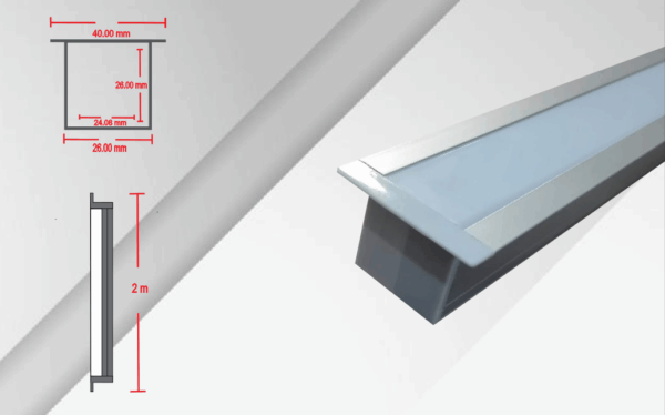CA-2426-E2, 2M CANALETA PERFIL ALUMINIO FROST P/TIRA 7-22W/M EMPOTRAR