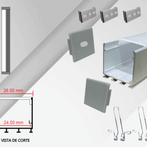 CA-2426-S, 2M CANALETA PERFIL ALUMINIO FROST P/TIRA 7-22W SOBREPONER