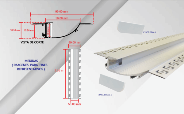CA-BM-4719-Y, 2M PERFIL BAÑADOR ESCALERA 9W/M ENYESAR