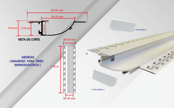 CA-BM-4719-Y1, 1M PERFIL BAÑADOR ESCALERA 7 Y 9W/M ENYESAR