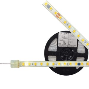 TA-28x120-7W-27, 5MTS TIRA LED 7W/M, 120x2835, 127V, 2700°K, IP65, ATENUABLE, CORTE CADA 10CM